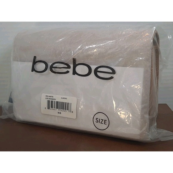 NWT Bebe Zuri Crossbody Purse Bag Almond Color Gold Logo Women's Small E02-4497E - Picture 11 of 11